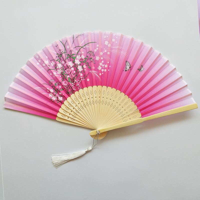 Ventilador de bambú al por mayor, elegante y compacto cheongsam accesorios de ropa Han, ventilador plegable, regalo, ventilador artesanal