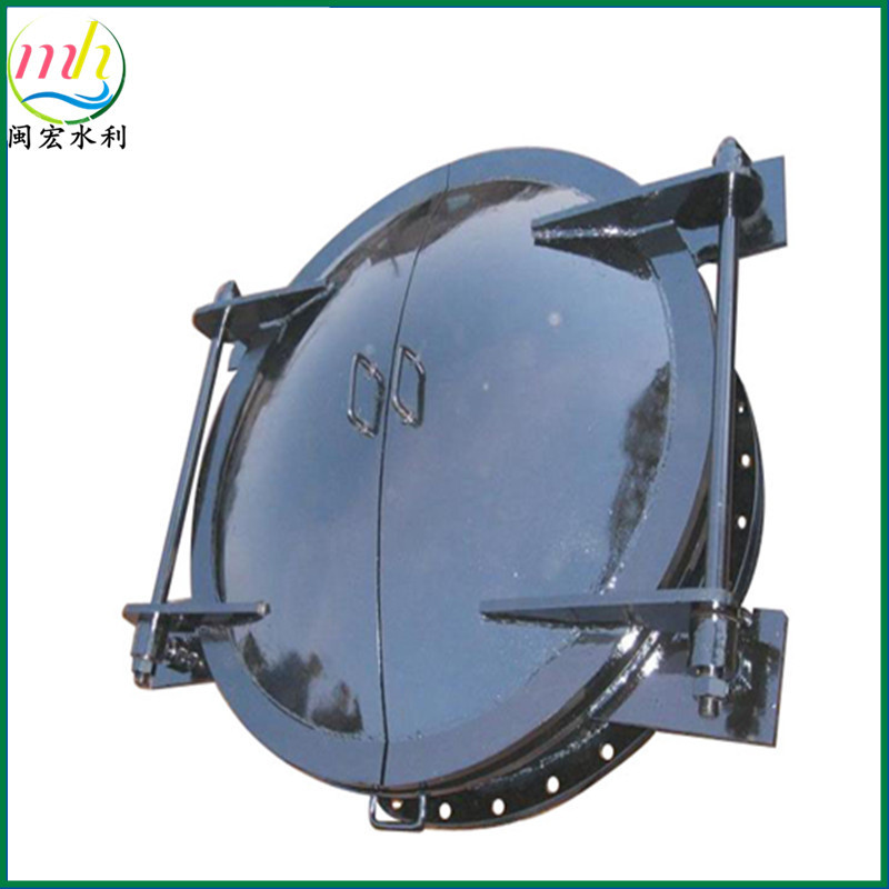 厂家加工多款型号渠道水库倒灌用自由侧翻式双开圆形钢拍门