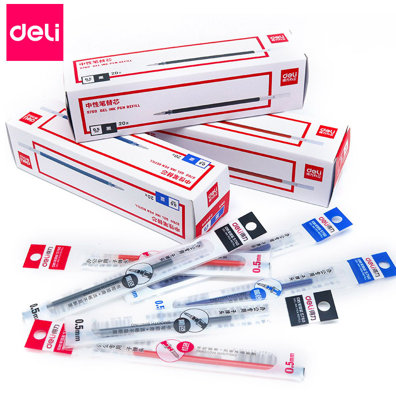 得力S760中性筆芯0.5mm醫院財務辦公書寫筆替芯子彈頭水筆芯20支