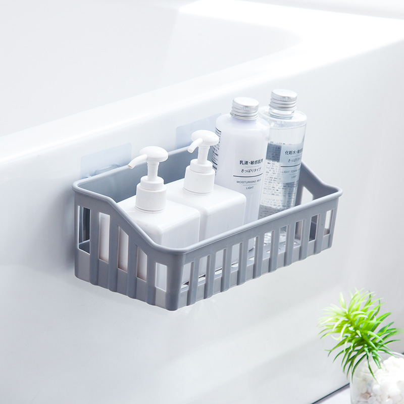 Baño rack de almacenamiento sin perforaciones de plástico transparente cesta de almacenamiento montada en la pared baño rack de almacenamiento ventas directas de la fábrica
