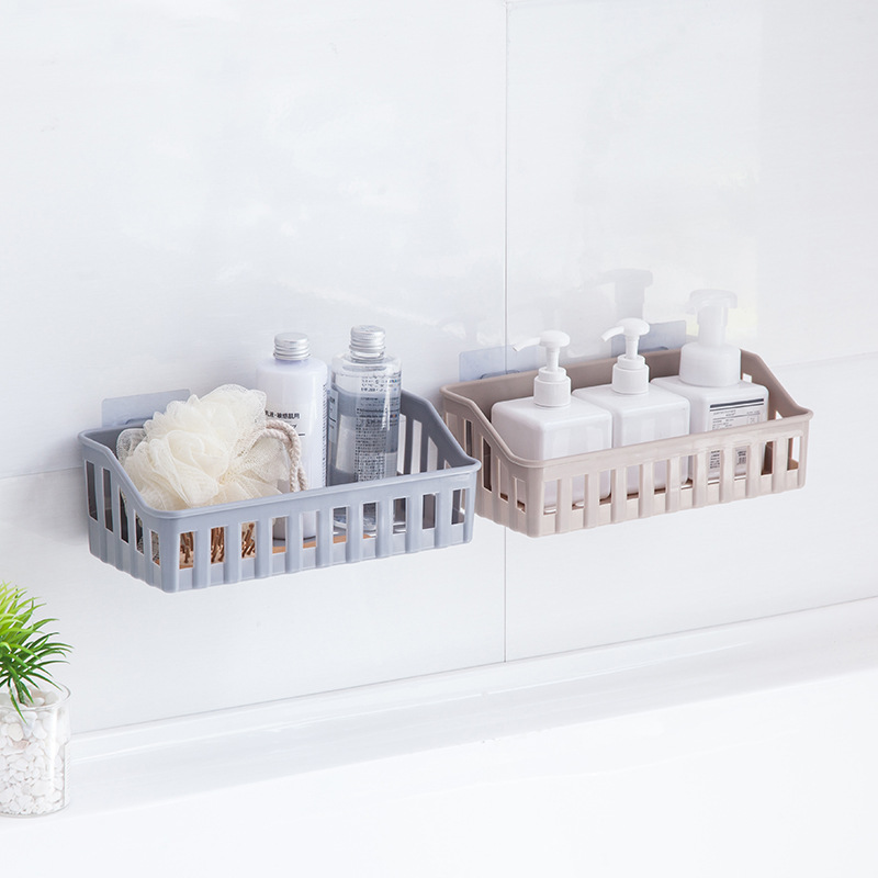 Baño rack de almacenamiento sin perforaciones de plástico transparente cesta de almacenamiento montada en la pared baño rack de almacenamiento ventas directas de la fábrica