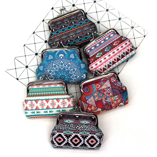 Retro ethnic style print creative ladies coin purse student buckle coin mouth gold bag little girl hand wallet