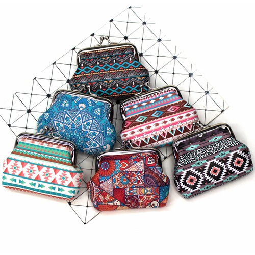 Retro ethnic style print creative ladies coin purse student buckle coin mouth gold bag little girl hand wallet