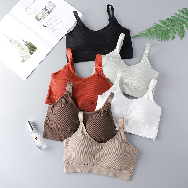 Explosive Japanese-style Threaded Back-wrapped Breast Tube Top Anti-running Light Strap Chest Pad Adjusting Shoulder Strap Non-rimless Sports Bra for Women