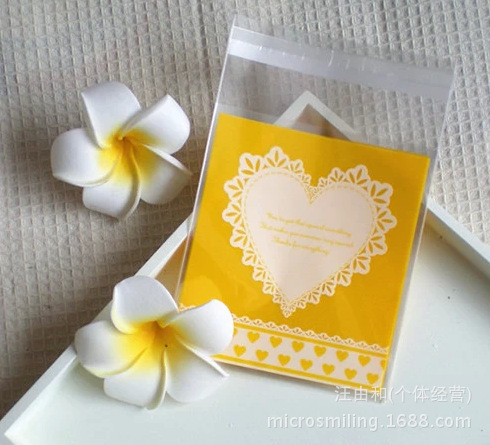 爱心花边黄底烘焙包装袋 礼品袋 自封袋 西点袋 饼干袋100枚价