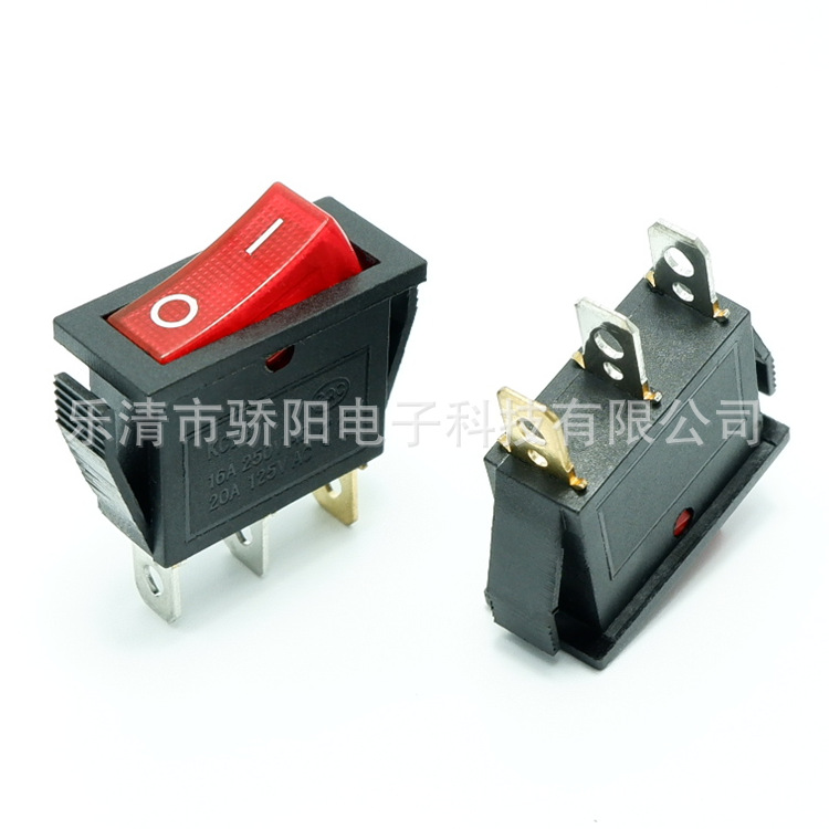 供应船型开关KCD3 翘板开关 电源开关银触点 带灯3脚2档15A/250V