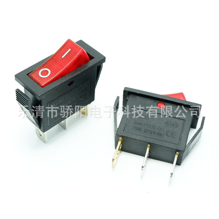 供应船型开关KCD3 翘板开关电热电炒锅 电源 24V带灯3脚2档