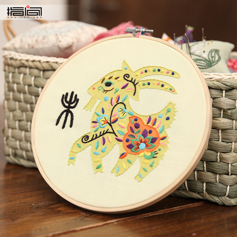 Bordado DIY material de mano bolsas de bordado Lu tela primaria bordado cinta tridimensional bordado zodiaco cerdos bordado bambú tensión colgar creativo