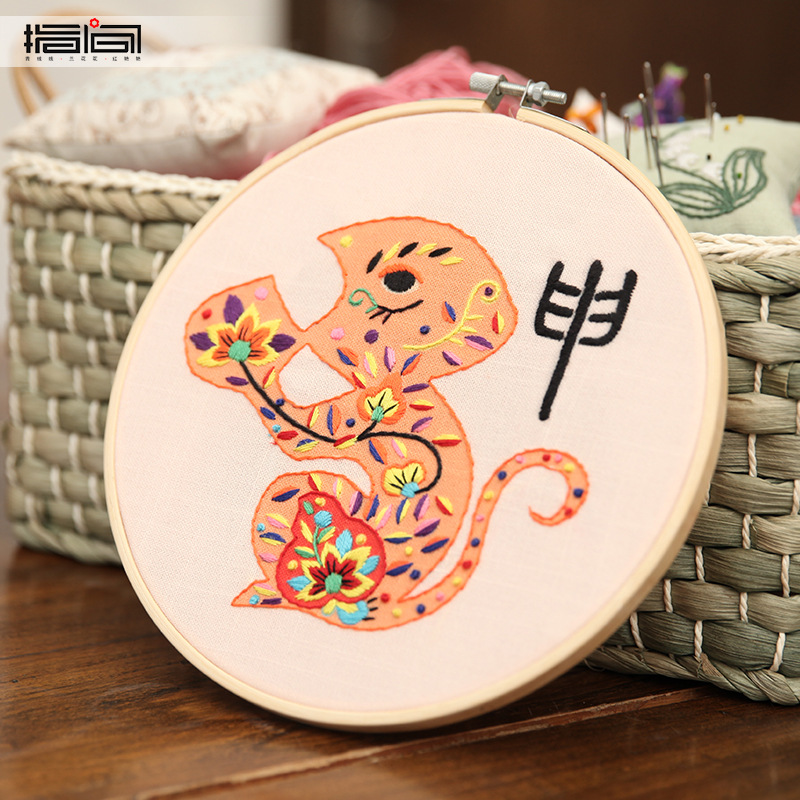 Bordado DIY material de mano bolsas de bordado Lu tela primaria bordado cinta tridimensional bordado zodiaco cerdos bordado bambú tensión colgar creativo