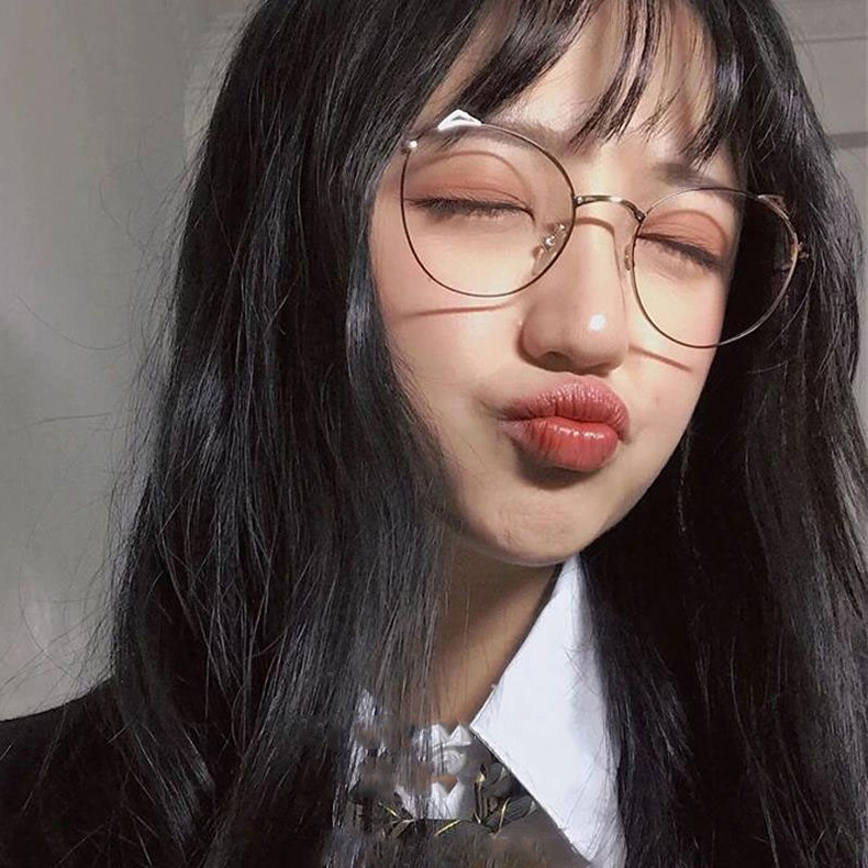 New Retro Cat Ears Round Glasses Frame Metal Anti-Blue Light Flat Glasses Fashionable Thin Edge Eye Protection Glasses Frame