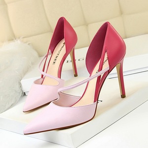 830-2 Korean Fashion Sweet High Heel Shoes Women's High Heel Shallow Notched Pointed Colored Hollow Out One Line Slim Sl