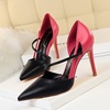 830-2 Korean Fashion Sweet High Heel Shoes Women's High Heel Shallow Notched Pointed Colored Hollow Out One Line Slim Sl