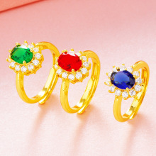 越南沙金首饰黄铜镀真金饰品 微镶宝石戒指开口 时尚配饰手饰批发