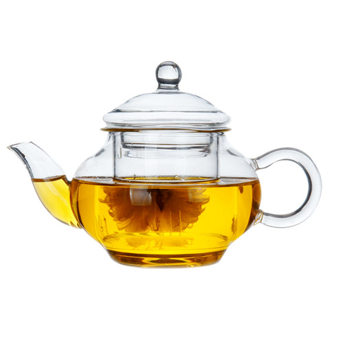 Wholesale six-person pot, handmade heat-resistant glass pot, filtered herbal teapot, transparent mini teapot, small size