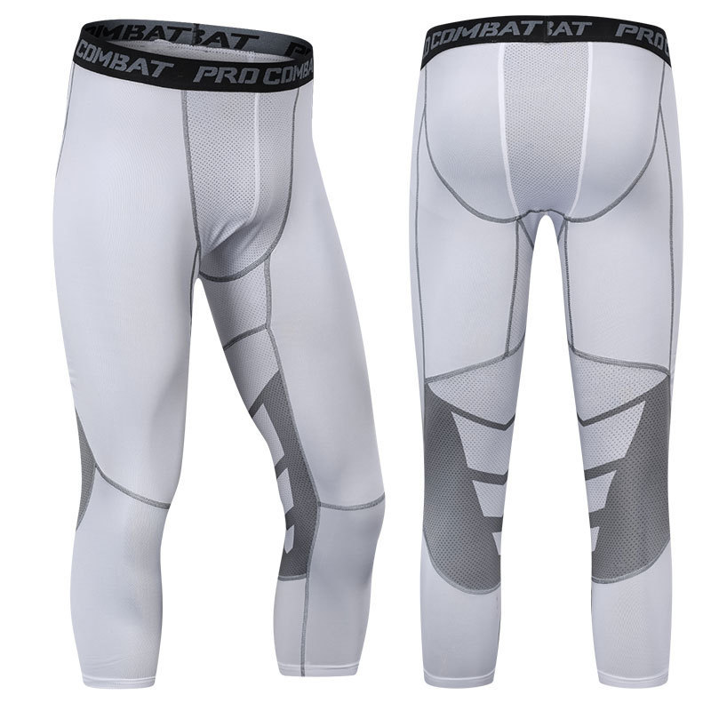 Sports Tight Pants Men's Basketball Training Stretch Fitness Compression Pants Running Breathable Bottoming Printed Quick-drying Capri Pants