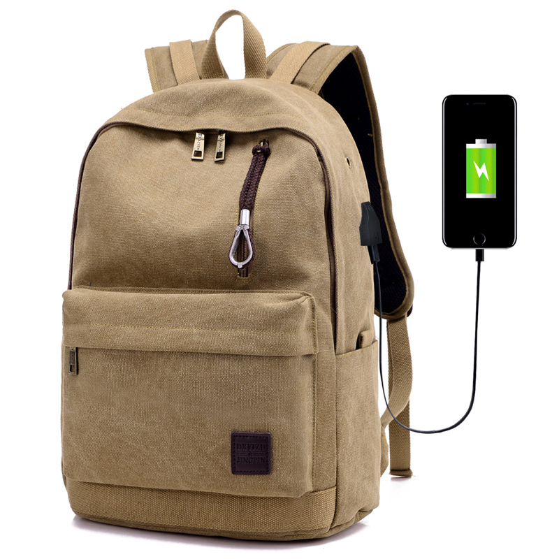 Nueva mochila de los hombres bolsa de lona de las mujeres USB recargable bolsa de viaje al aire libre bolsa de los hombres de moda estudiante de secundaria schoolbag