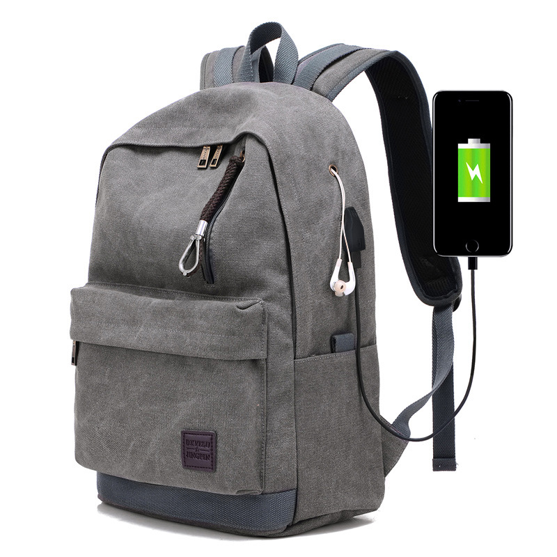 Nueva mochila de los hombres bolsa de lona de las mujeres USB recargable bolsa de viaje al aire libre bolsa de los hombres de moda estudiante de secundaria schoolbag
