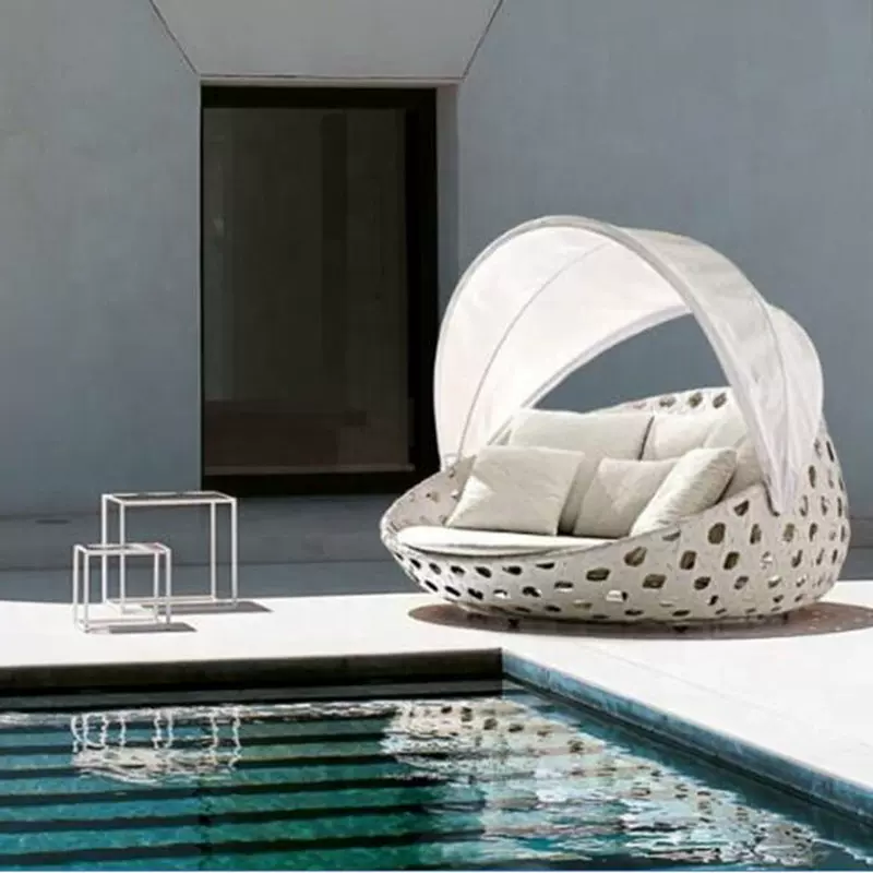 鸟笼大躺床藤编沙滩床防水防晒PE仿藤沙发户外休闲泳池躺椅家具