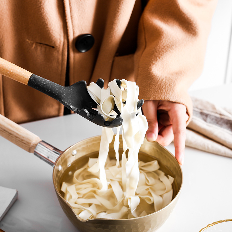 Shanen sartén antiadherente espátula cuchara de fideos cuchara de sopa de silicona utensilios de cocina mango de madera pala de cocina herramientas para hornear