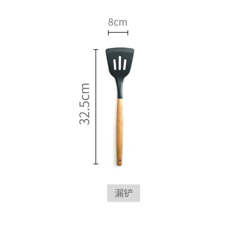 Shanen sartén antiadherente espátula cuchara de fideos cuchara de sopa de silicona utensilios de cocina mango de madera pala de cocina herramientas para hornear