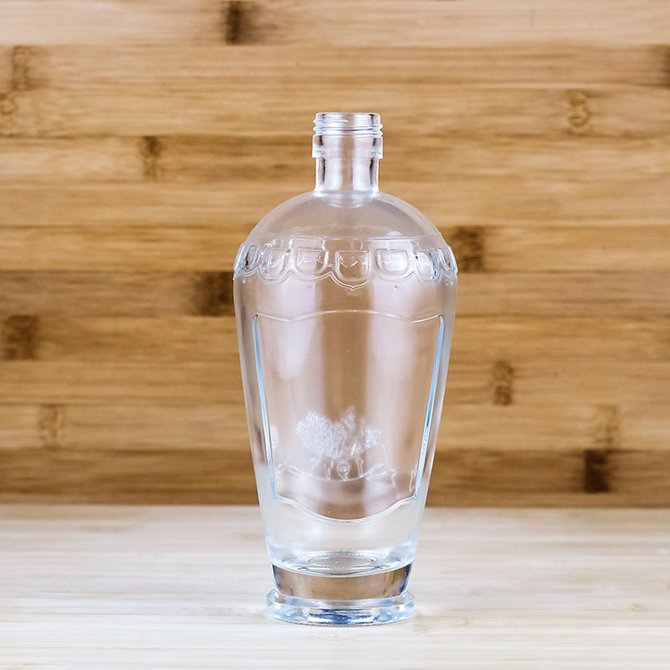 500ml高档制作logo丝口圆瓶 一斤装保健果酒玻璃瓶 倒锥形白酒瓶