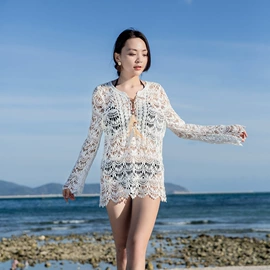 沙滩防晒服;花边;蕾丝衫雪纺衫