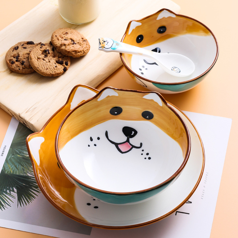 Cute Dog Plate Dish Household Ins Internet Popular Tableware Dog Bowl Cute Girl Heart Creative Ceramic Dinner Plate Gift
