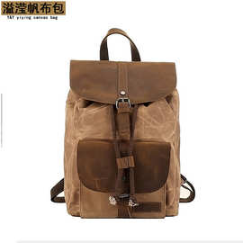 防水户外旅行包疯马皮休闲背包男士双肩帆布包溢滢亚马逊爆款