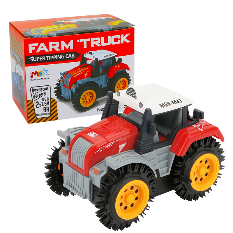 Exportaciones transfronterizas de dibujos animados camión volquete eléctrico niños jugando coche de acrobacias volteo Jeep granjero coche de policía coche de juguete