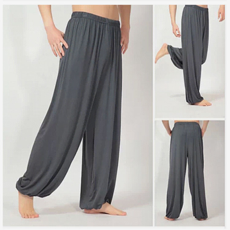 Bloomers casuales de mediana edad y ancianos pantalones de práctica de Tai Chi hombres y mujeres ejercicio de la misma mañana ropa de artes marciales pantalones modal verano