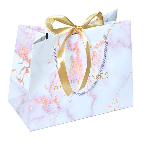 Nordic ins fashion gift bag marble pattern wedding souvenir wedding candy bag creative ribbon hand-held clothing bag