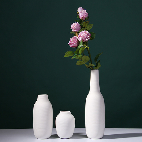Simple Nordic style pure white threaded plain-fired ceramic vase dry flower arrangement device home soft furnishings wholesale