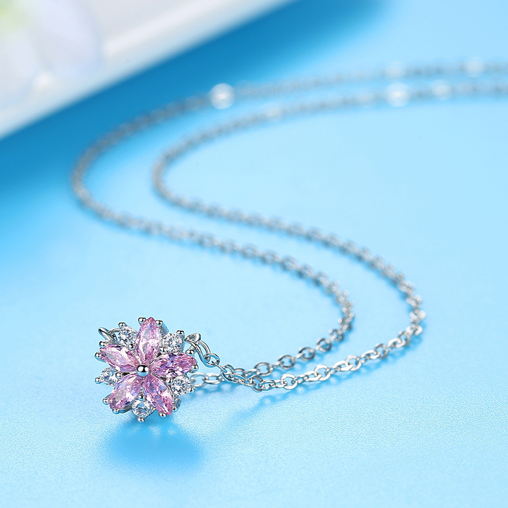 Collar romántico de flor de cerezo con flores rosas para mujer_voghion.com