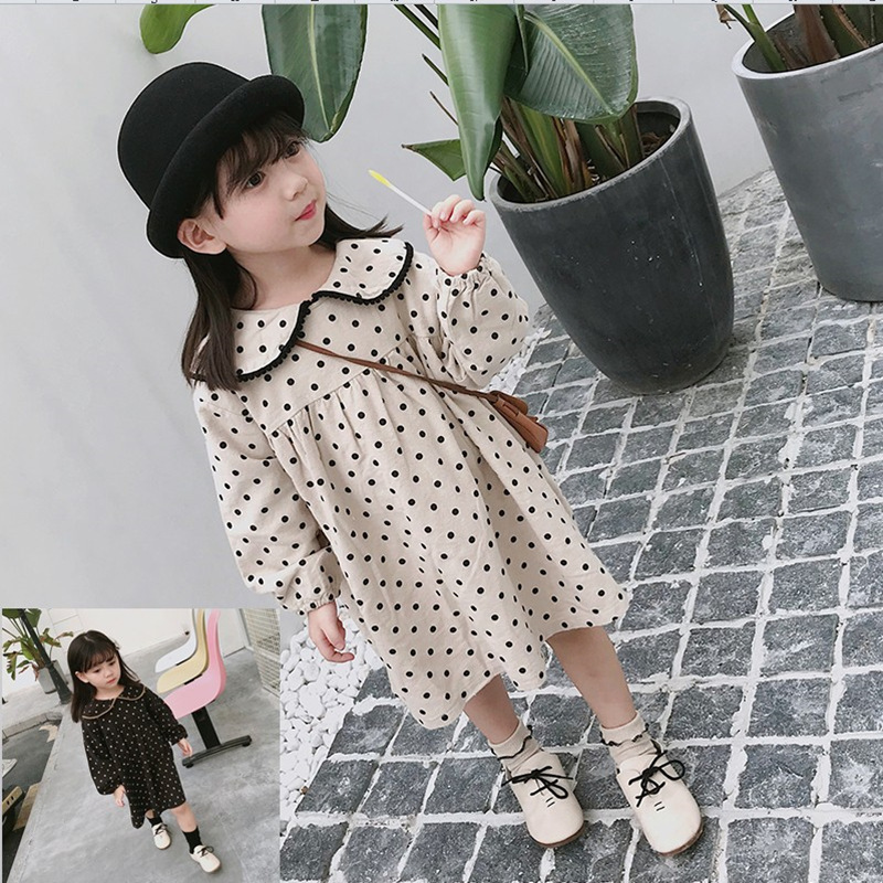 Girls' Dress with Polka Dots and Doll Collar, Princess Dress, New Spring Collection, Foreign Trade Children's Clothing, Wholesale for Ages 3-8