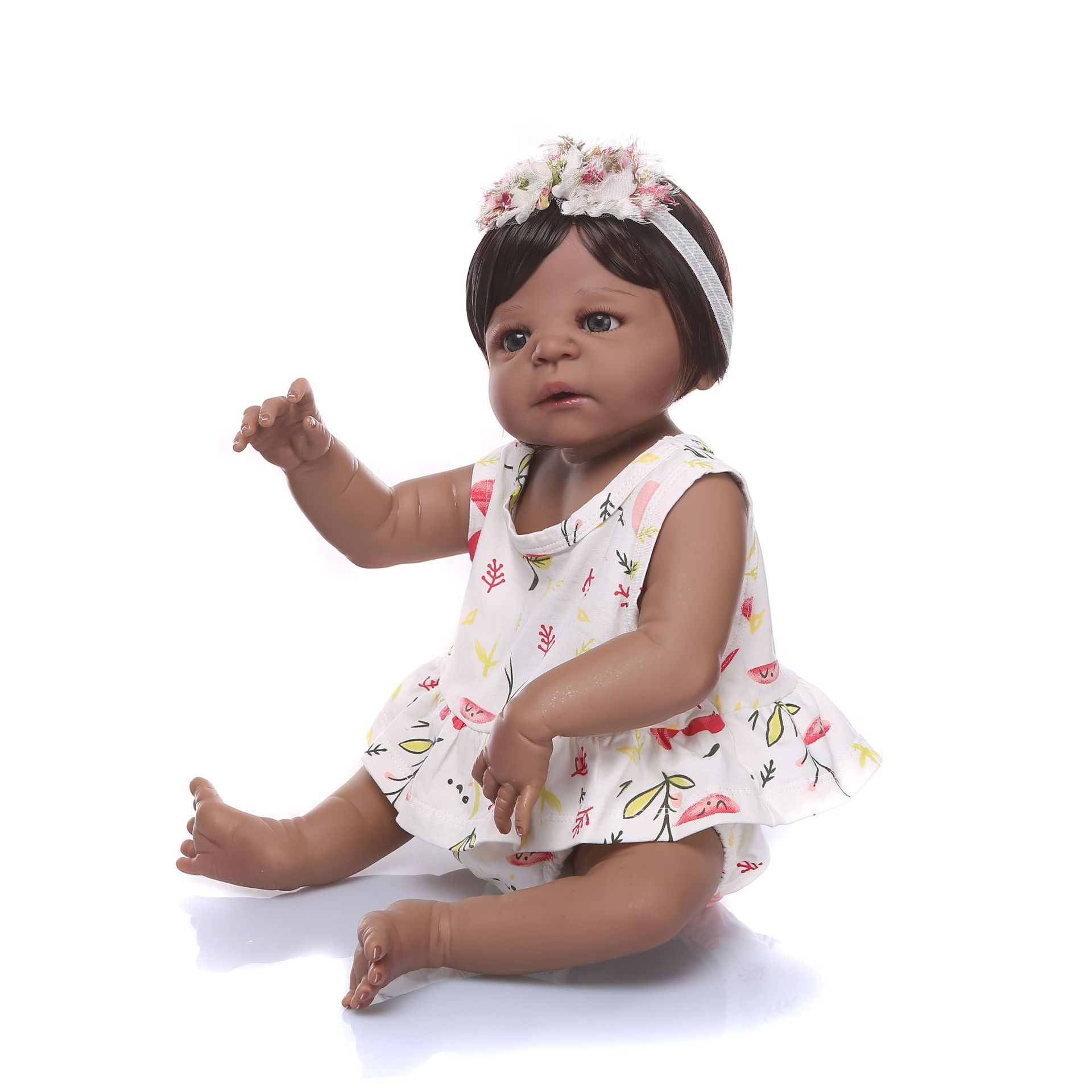 AliExpress Venta caliente completo pegamento simulación bebé muñeca negro color de piel muñeca