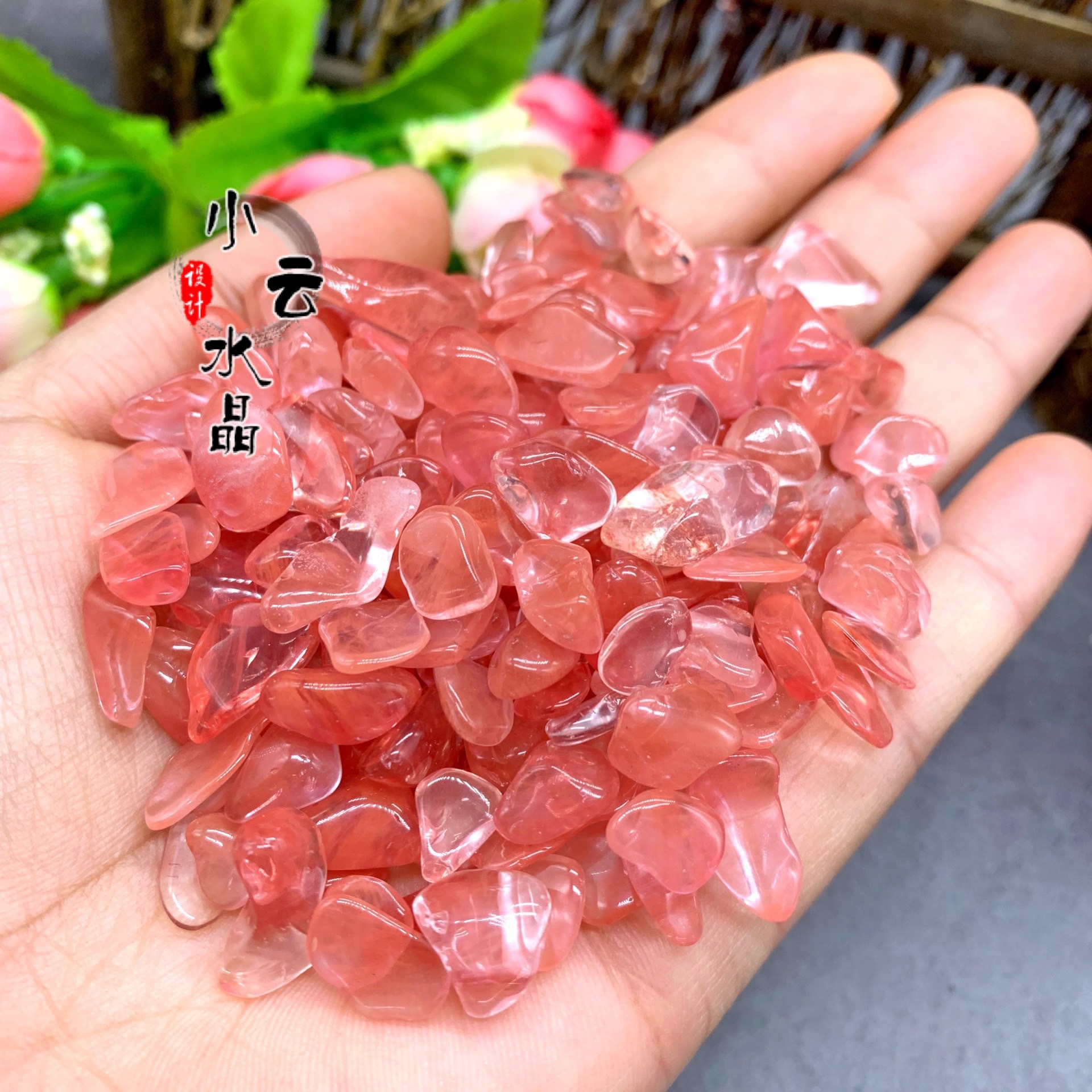 赤溶製砕石スイカ結晶砕石溶製合成水晶装飾メーカー直販