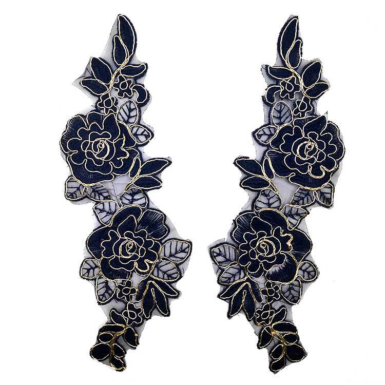 黑色刺绣对花 水溶对花 欧根纱底布 DIY花边辅料 现货 水溶贴花