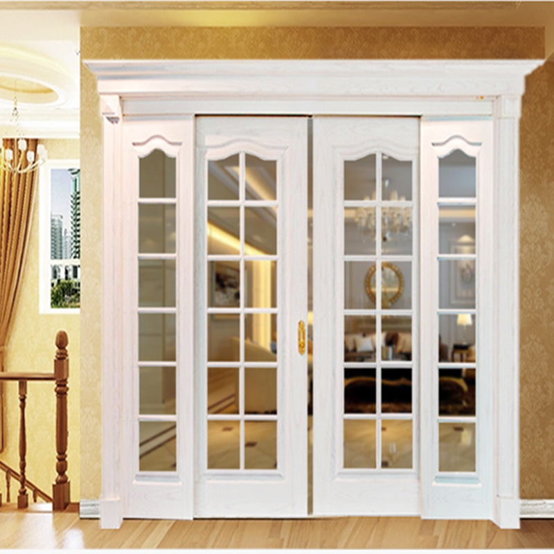Wooden Door Manufacturer Customized Modern Minimalist Living Room Kitchen Sliding Door Lattice Double Opening Painted Solid Wood Door