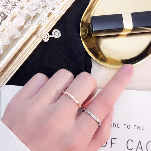 Cross-border Korean version of ultra-fine frosted ring rose gold pressed sand couple male and female three lives and three generations titanium steel ring