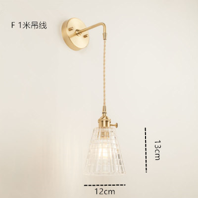 Estilo japonés nórdico latón cristal lámpara de pared creativa dormitorio guardarropa pared de fondo baño LED espejo lámpara frontal