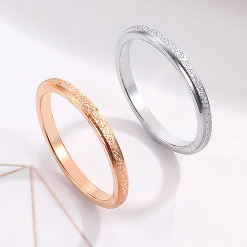 Cross-border Korean version of ultra-fine frosted ring rose gold pressed sand couple male and female three lives and three generations titanium steel ring