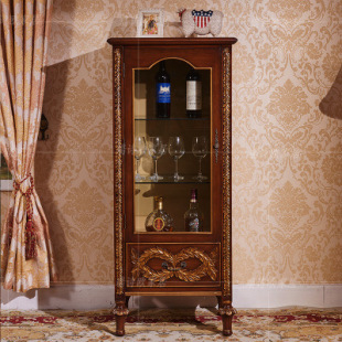 American Style Country Peacock Glass Green Side Cabinet Display Cabinet Living Room Solid Wood High Wine Cabinet Single Door Locker