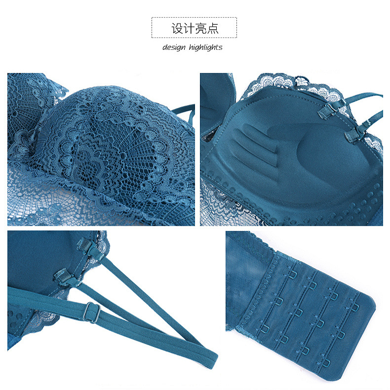 Traje de ropa interior de mujer Sujetador de pecho de mujer push up pequeño pecho sujetador anti-flacidez sin anillo de acero sexy soporte superior Delgado image 6