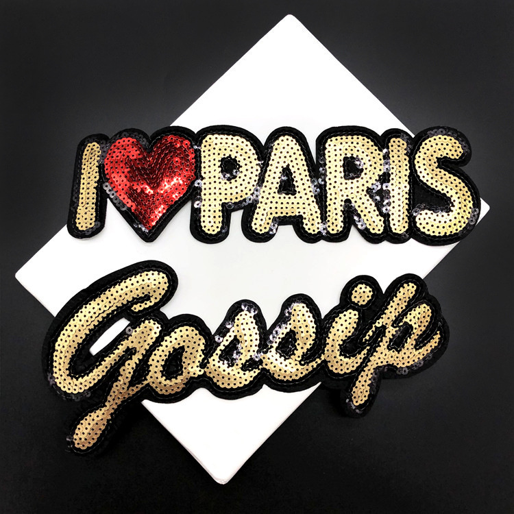 亮片字母刺绣布贴羽绒服牛仔箱包装饰辅料背胶补丁贴厂家直供可缝