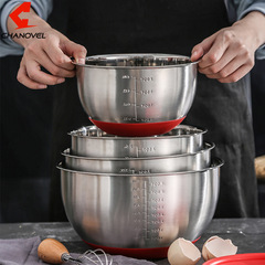 Food-grade 304 stainless steel egg bowl, household anti-slip baking and kneading bowl, thickened and deepened mixing and cooking bowl