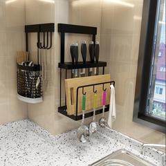 免打孔黑色廚房刀具置物架碗碟架壁掛式不鏽鋼摺疊碗架多功能掛架