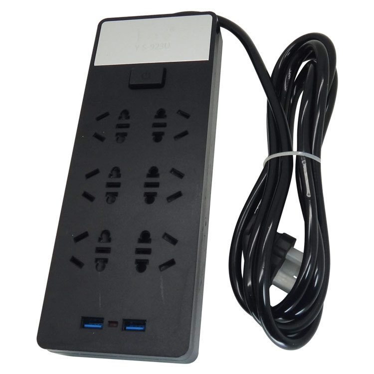 卡路易923带三米USB开关安全门双排30孔玛瑙黑插座 银合金触点