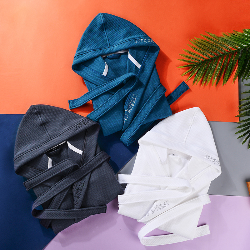 Amazon Hotel Pure Cotton Bathrobe Spring and Autumn Men and Women Couple Hooded Nightgown Cotton Long Bathrobe Sleepsuit