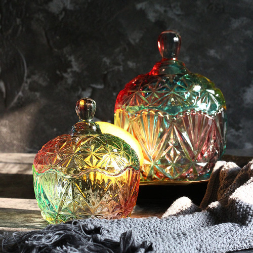 Small Batch Wholesale Colorful Glass Candy Jar Candy Bowl Home Storage Jar with Lid Dry Fruit Jar Transparent Snack Jar