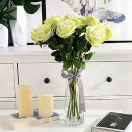 单支绒布玫瑰假花婚庆用品绒布玫瑰花仿真植物婚家居装饰工艺品